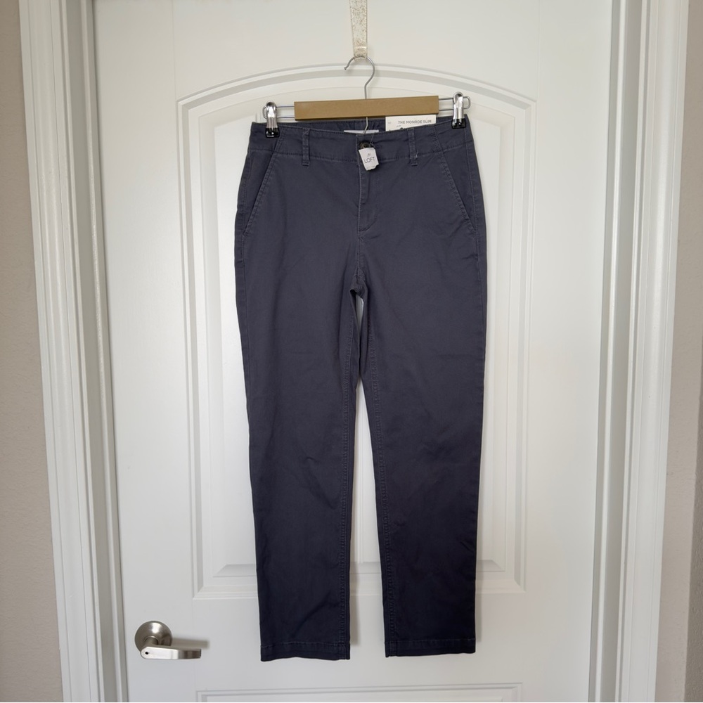 LOFT Gray The Monroe Slim Pants‎ Size 00 NWT Office Casual Chino Minimalist